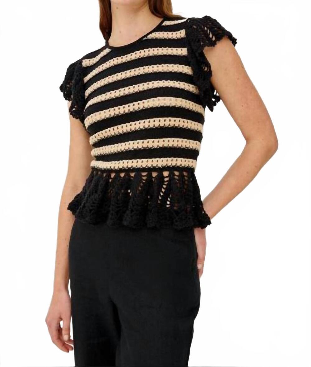 NEW RAILS coen crochet knit top in black oat stripe